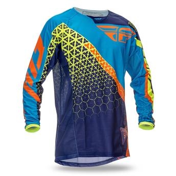 Camisa Motocross Off-Road Fly Kinetic Trifecta - Azul Amarelo Flúor